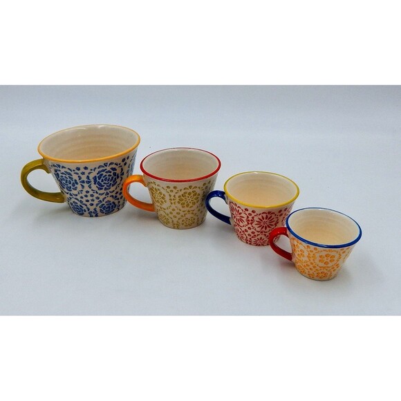 Pier 1 Imports Mandala Medallion Measuring Cup Set of 4 Stoneware Mug Handle - Picture 1 of 8